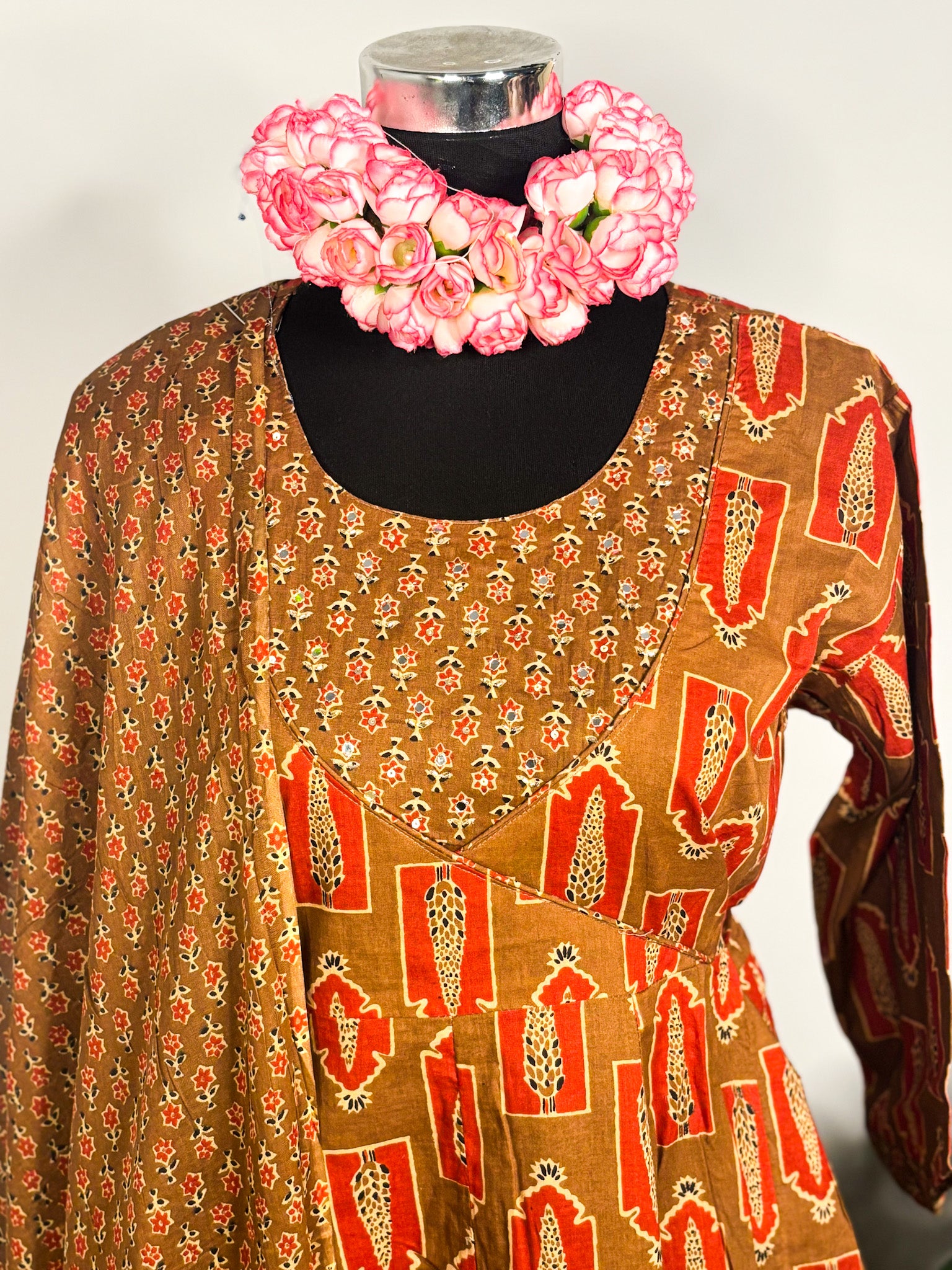 Brown pure cotton 3-piece kurta set