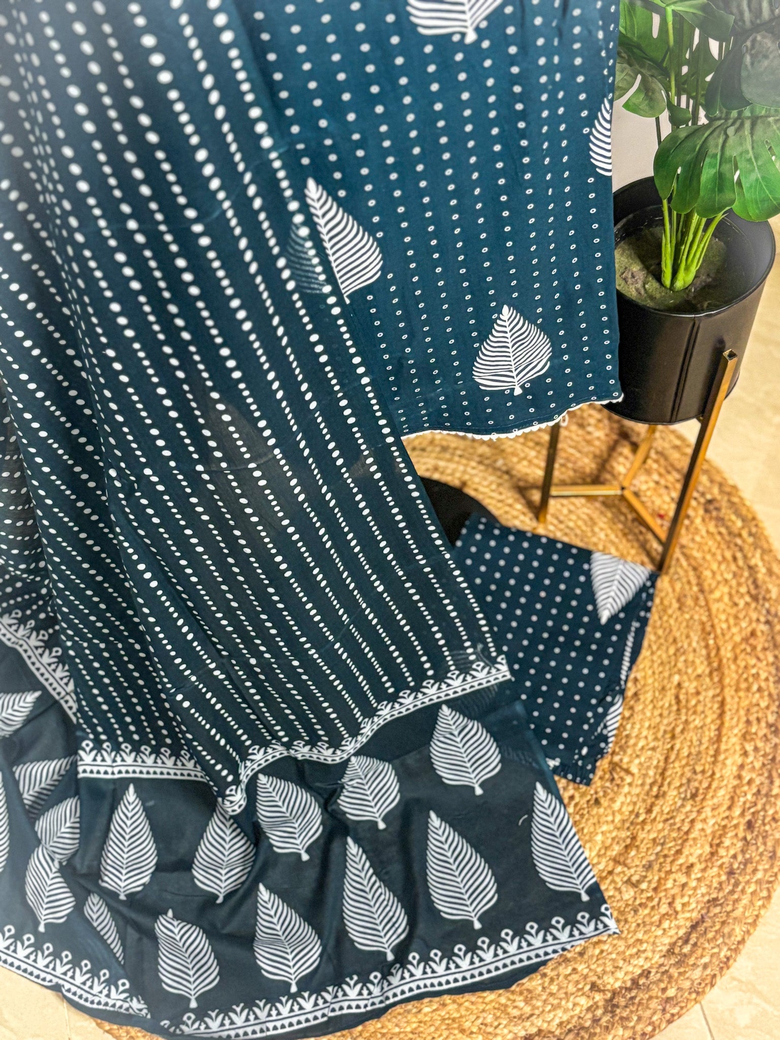 Deep teal pure cotton 3-piece kurta set