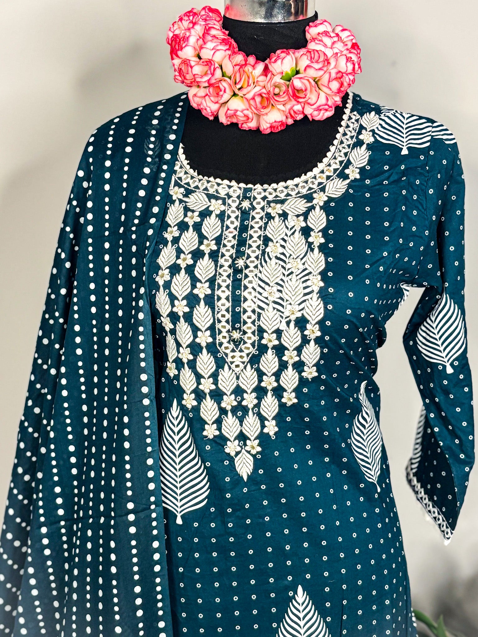Deep teal pure cotton 3-piece kurta set