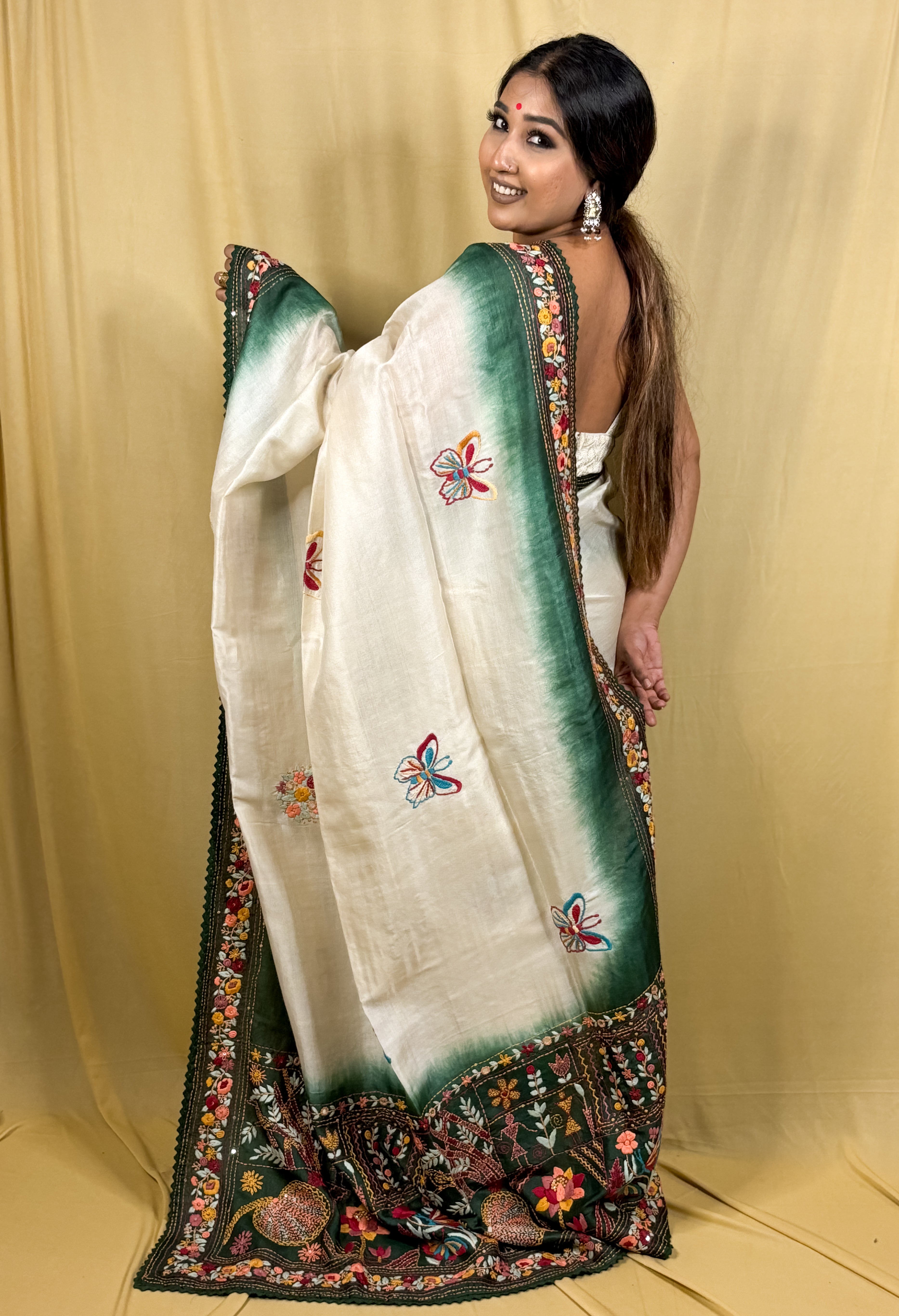 Pure Tussar Bulian Handstitch Saree