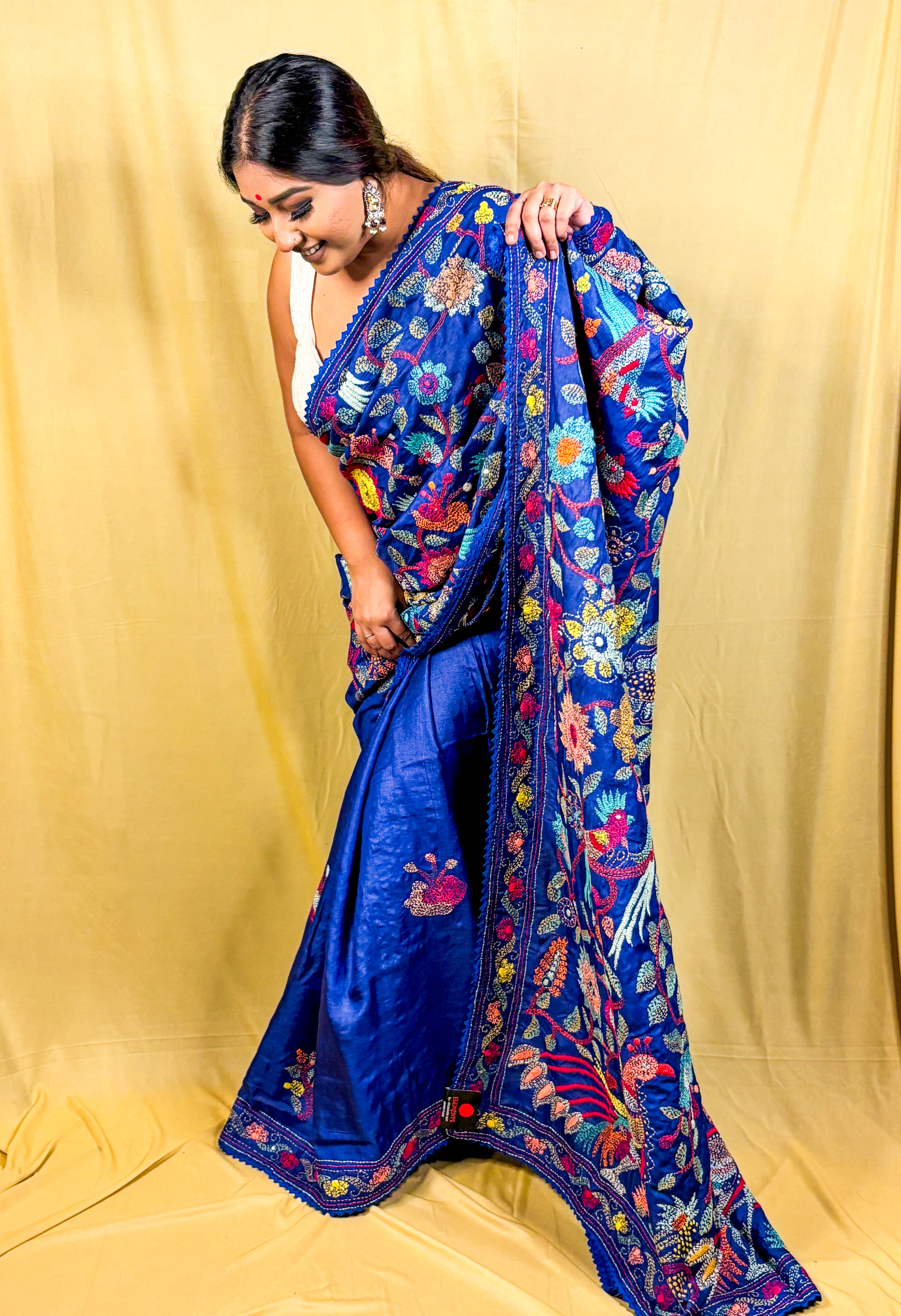 Pure Tussar Kantha Fusion Saree