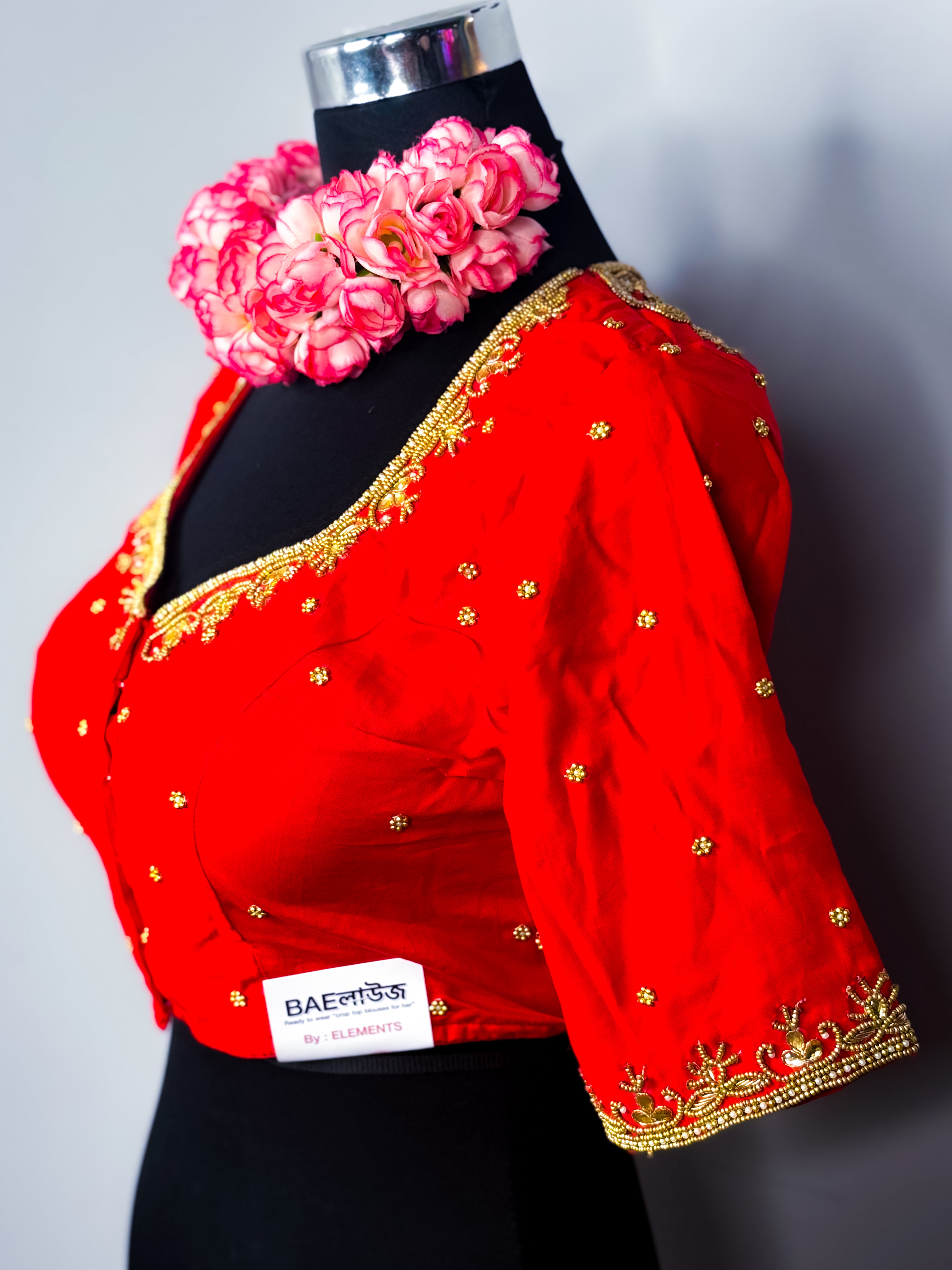Red Bridal Blouse with Sheer Back