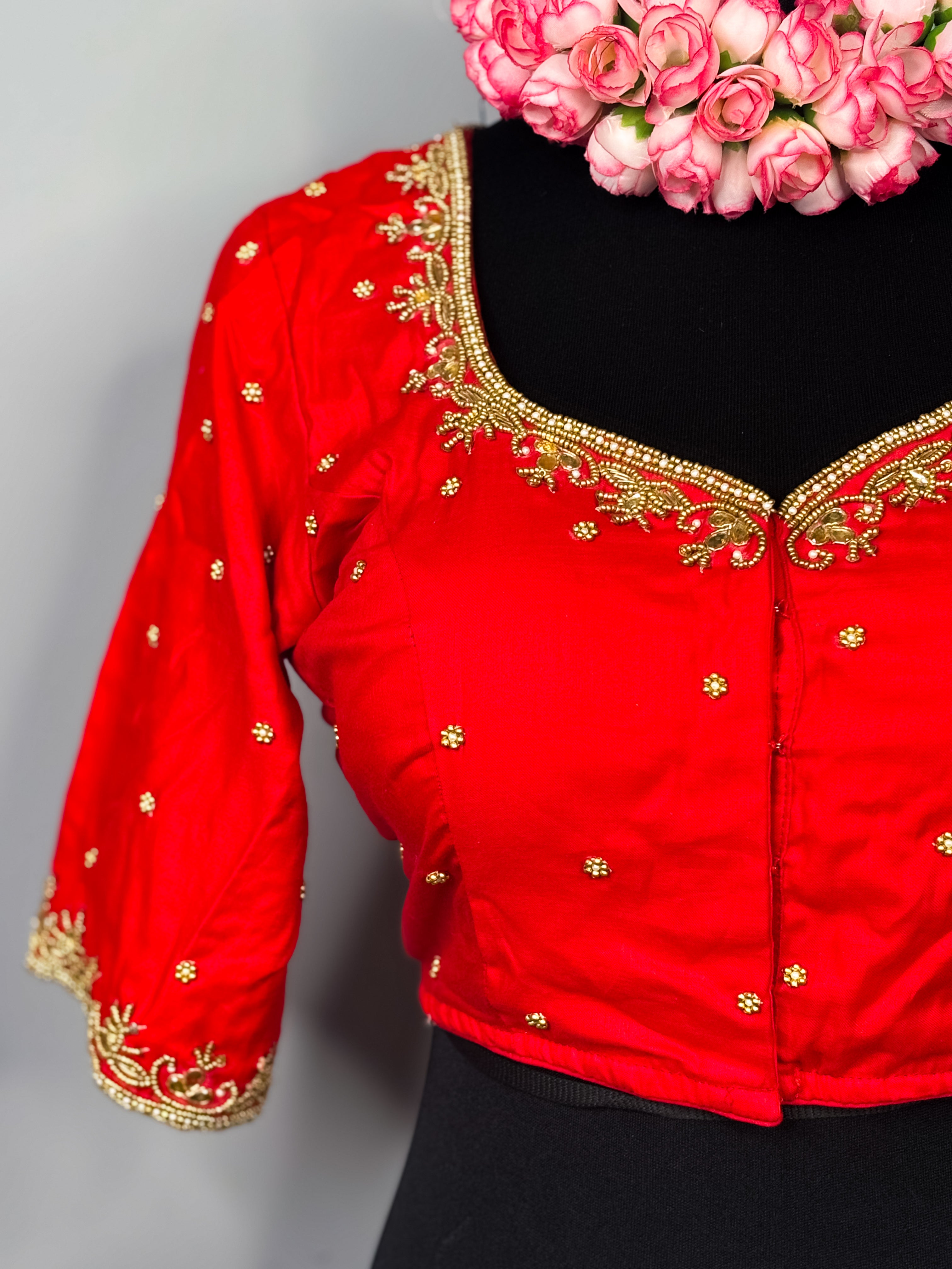 Red Bridal Blouse with Sheer Back