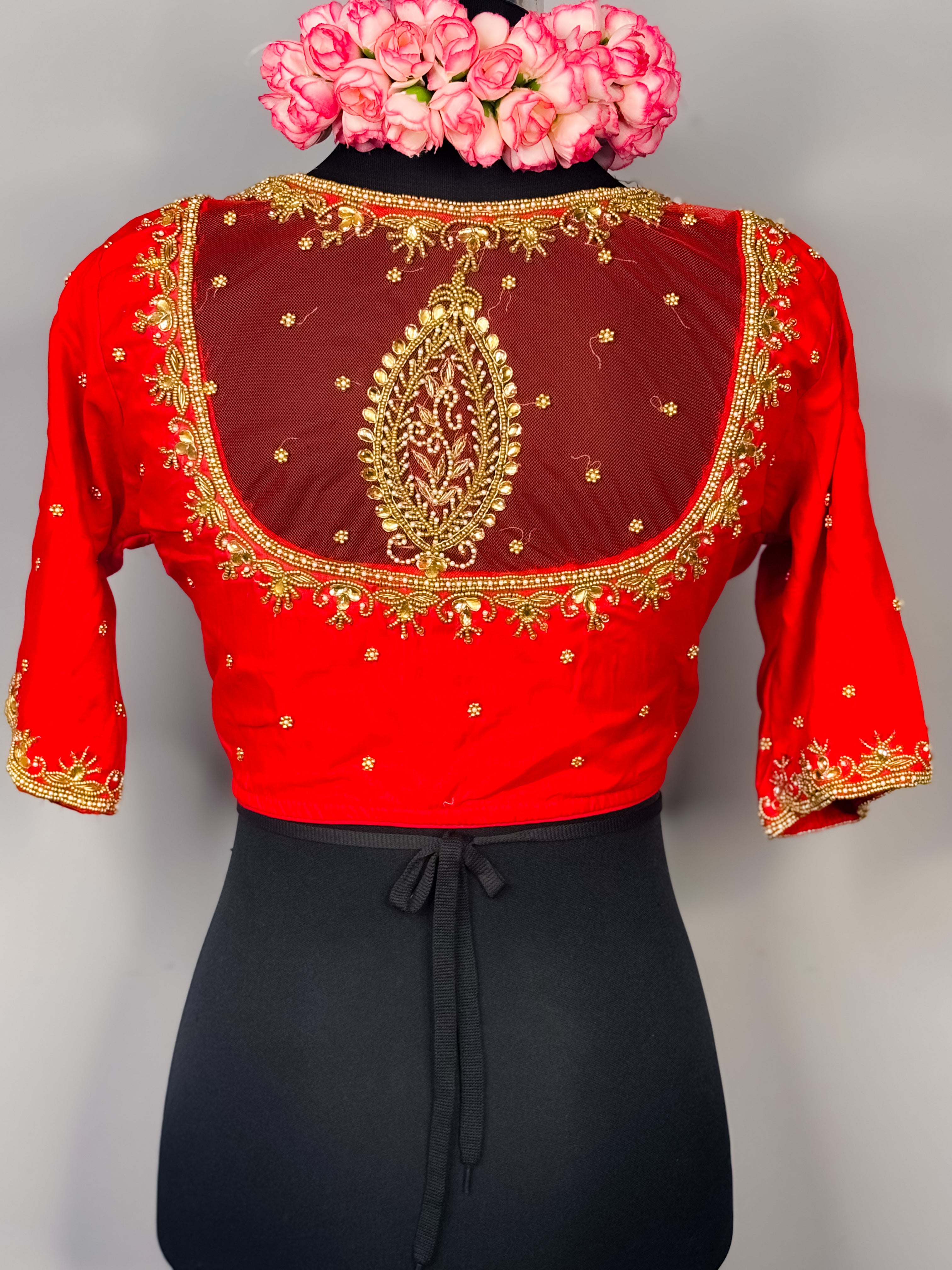 Red Bridal Blouse with Sheer Back