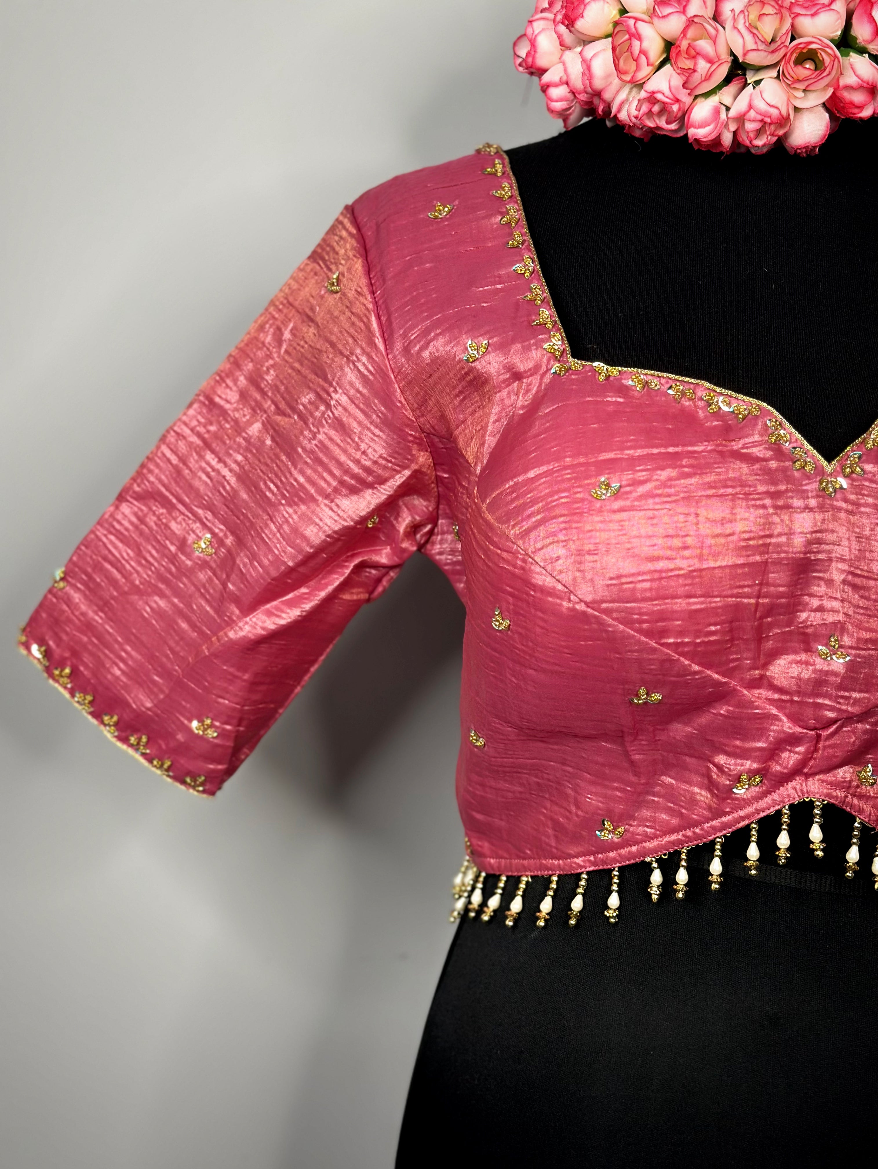 Rose Pink Backless Tissue Blouse