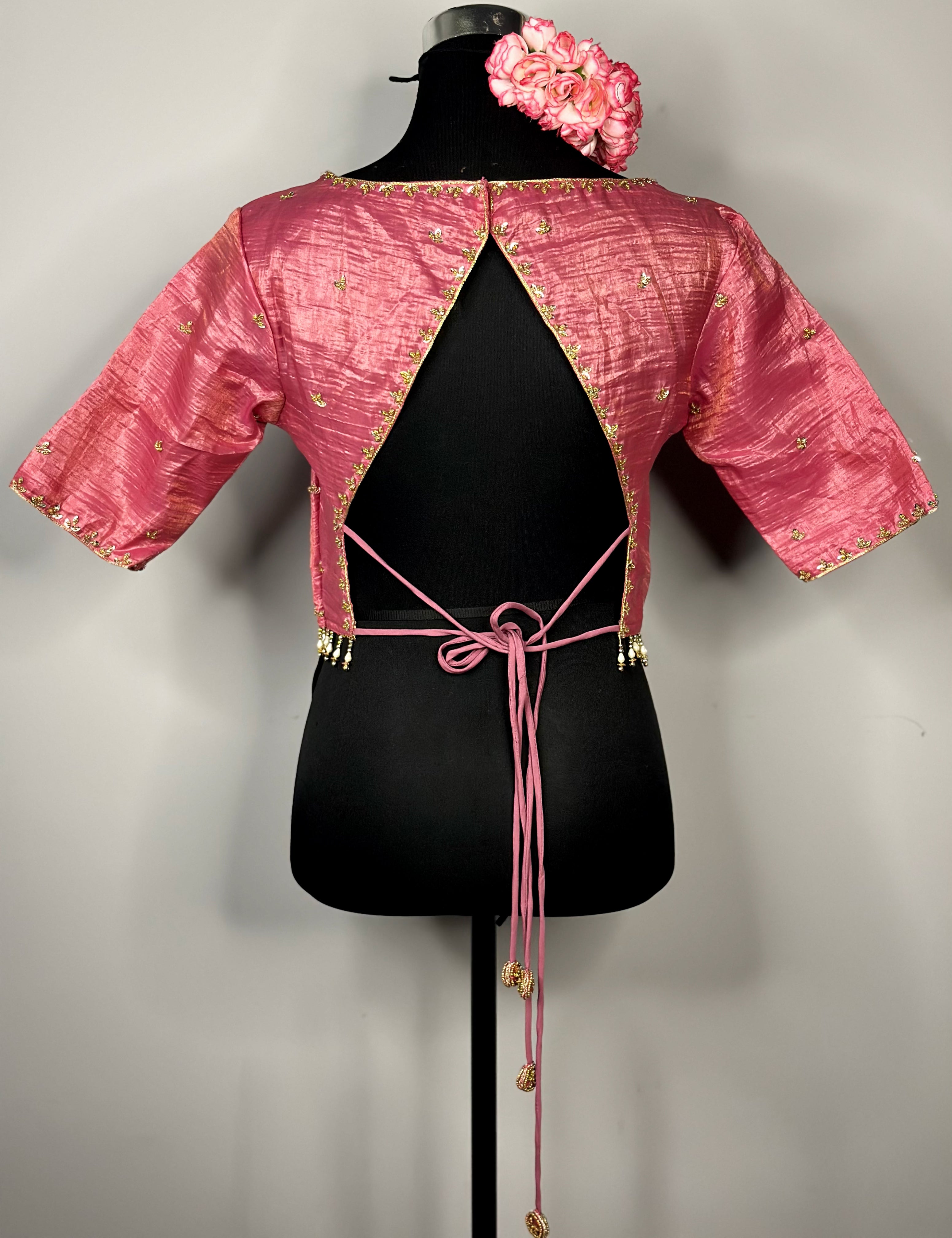 Rose Pink Backless Tissue Blouse