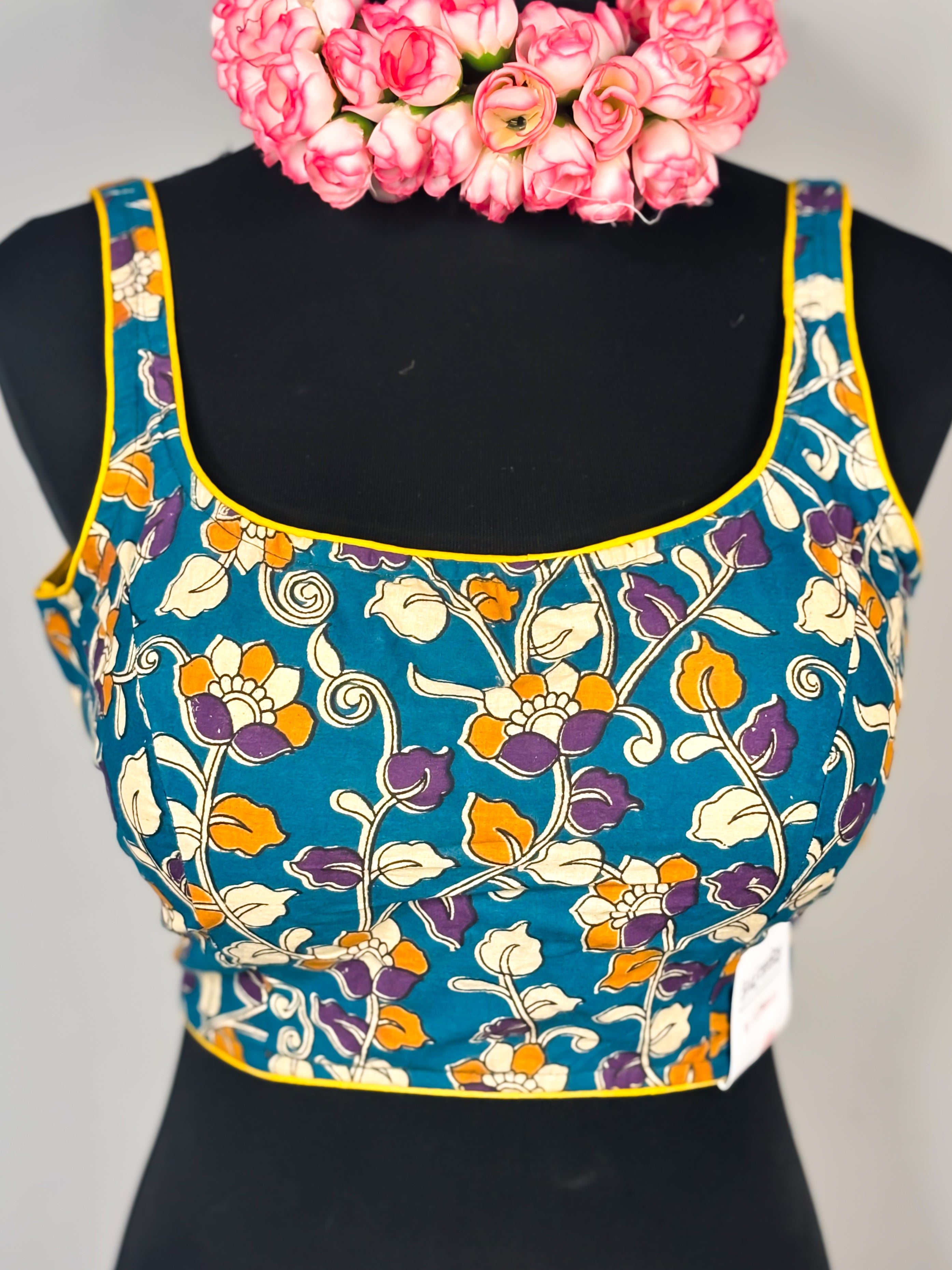 Teal Cotton Kalamkari Baelauj