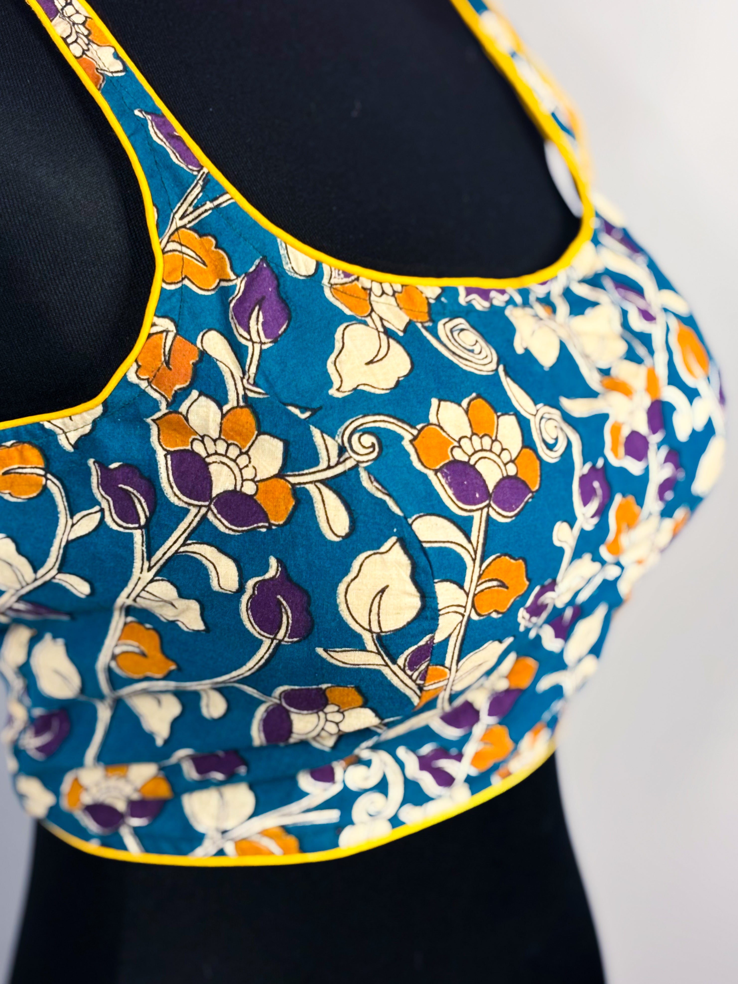 Teal Cotton Kalamkari Baelauj