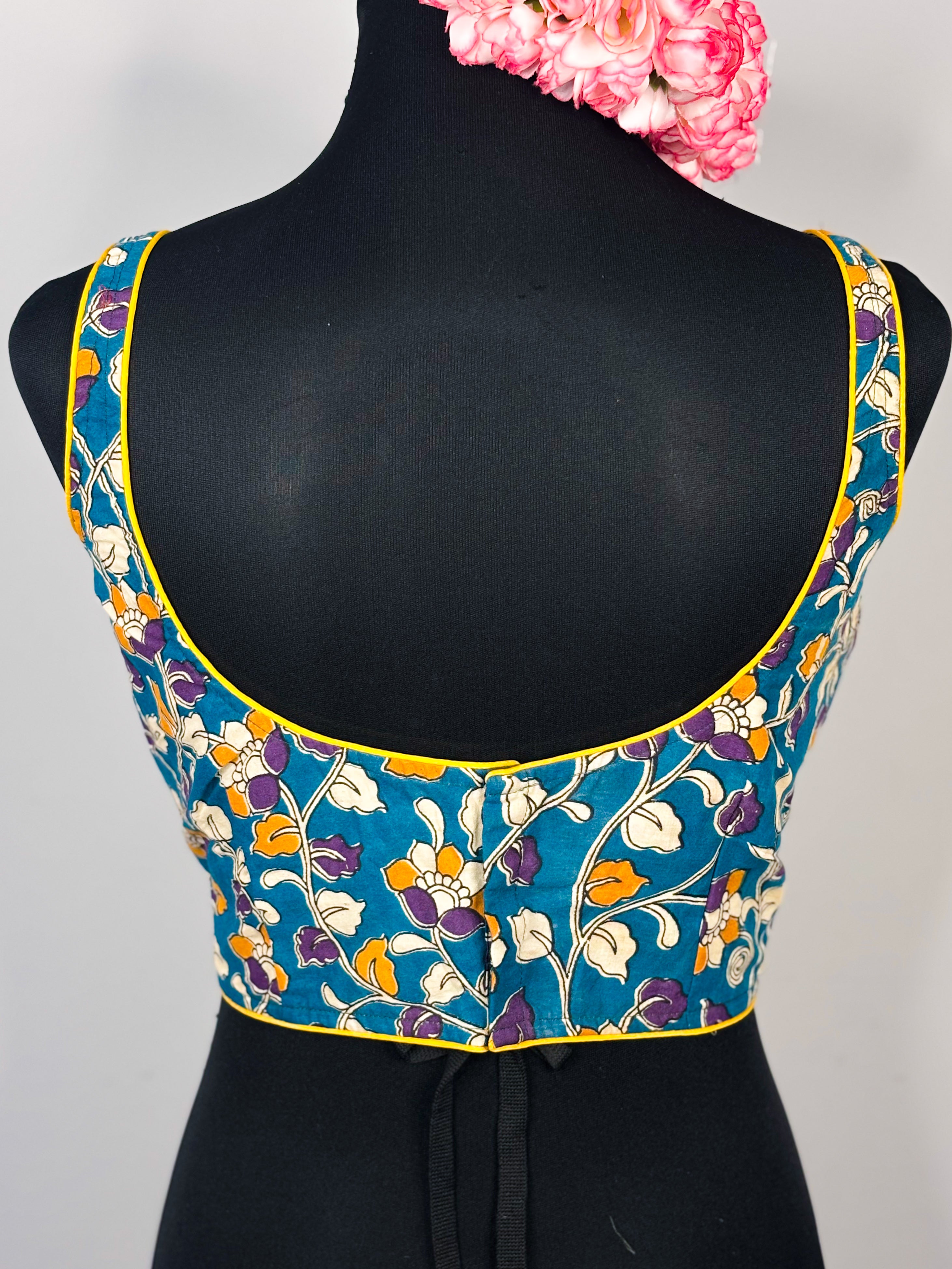 Teal Cotton Kalamkari Baelauj