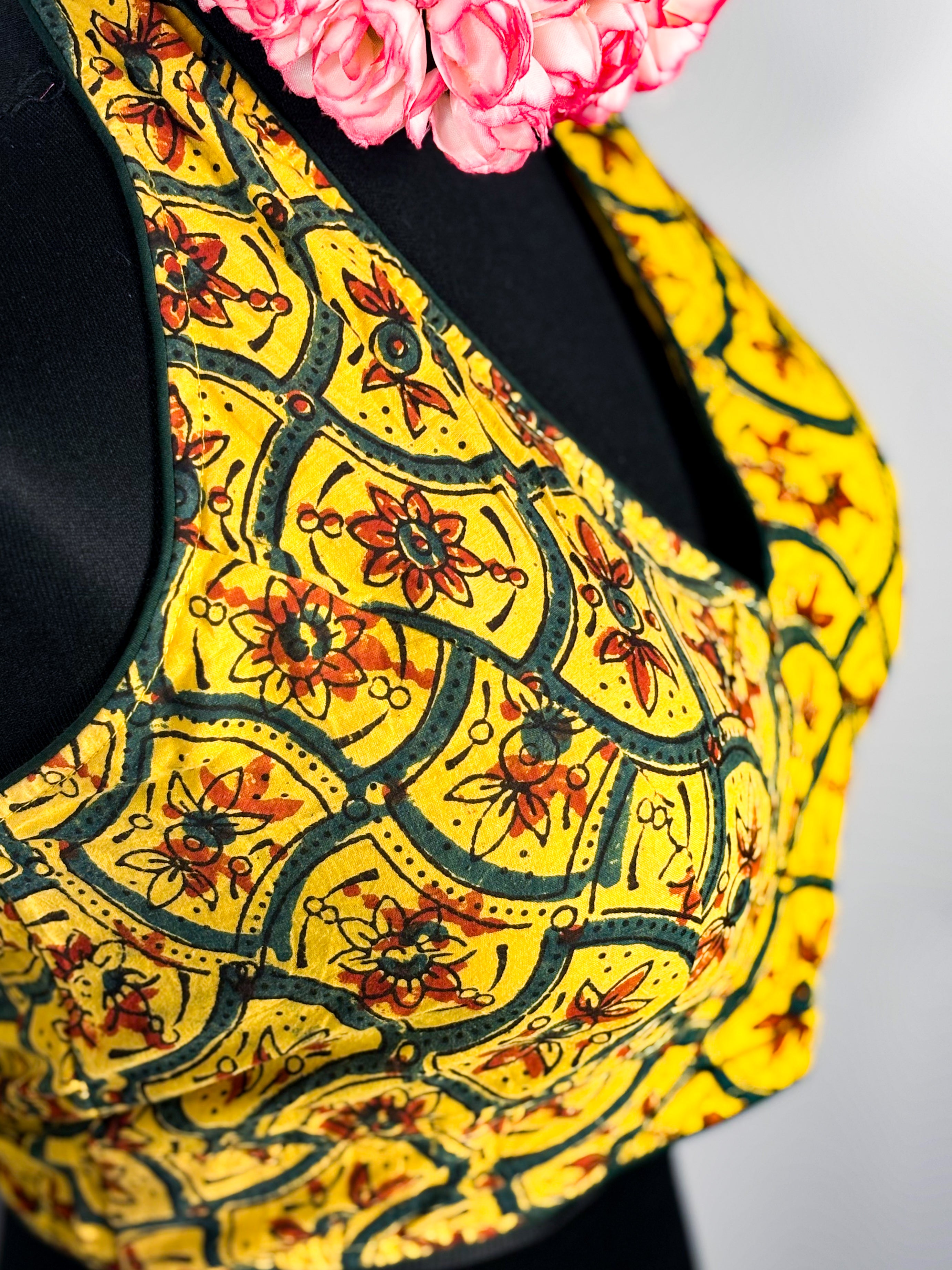 Yellow Ajrakh Cotton Halter Baelauj