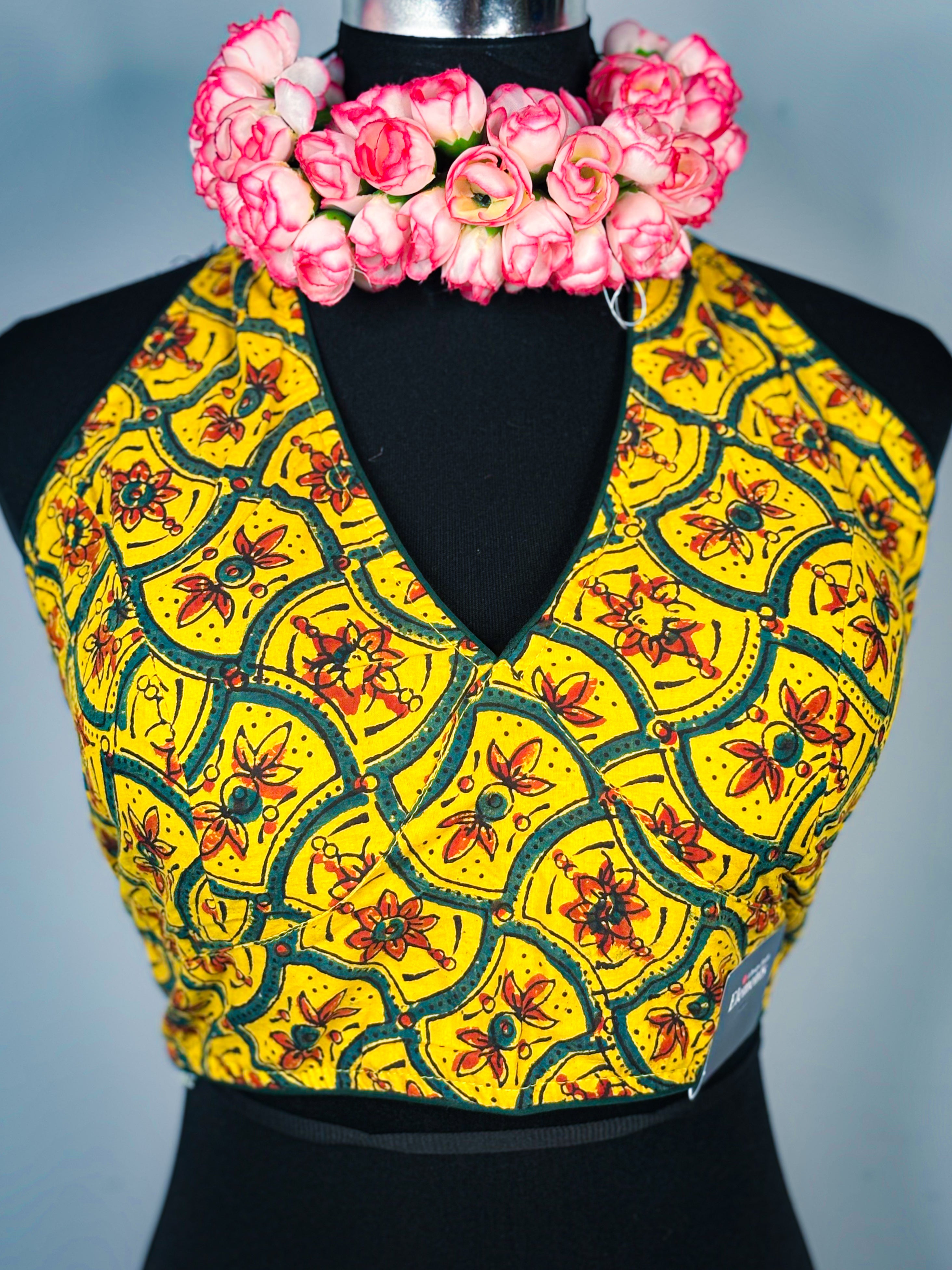 Yellow Ajrakh Cotton Halter Baelauj
