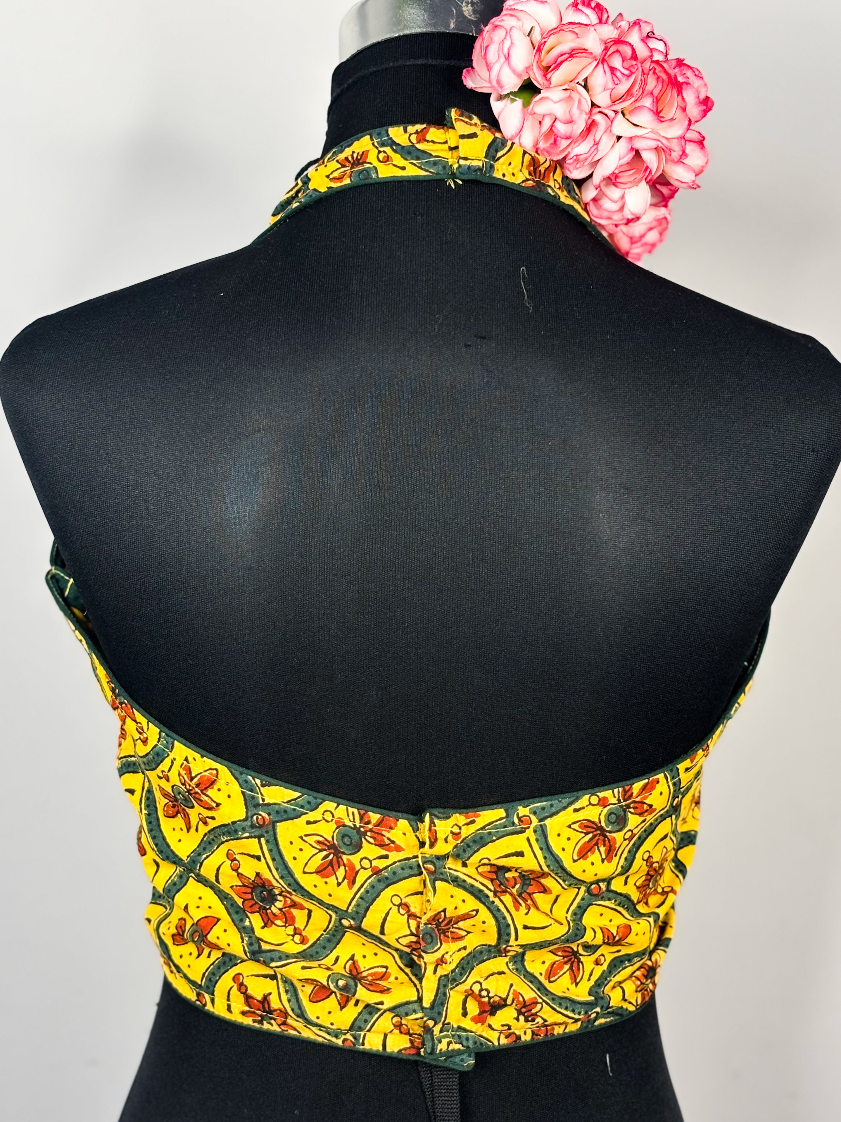 Yellow Ajrakh Cotton Halter Baelauj